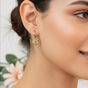 Dinosaur Gold Hoop earrings, Hoop Drop - - LadybugfeetDesigns -