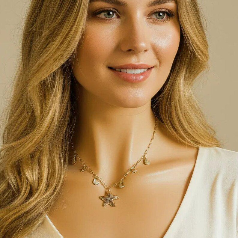 Beach Vibes Multi Charm Link Necklace, Gold- 20 inch - - LadybugfeetDesigns -