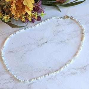 White Beaded Choker Necklace - 16 inch - - LadybugfeetDesigns -
