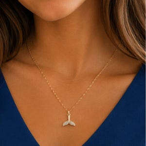 CZ Whale Tail necklace, Gold - 20 inch - - LadybugfeetDesigns -