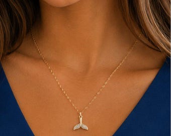 CZ Whale Tail necklace, Gold - 20 inch
