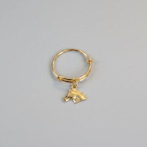 Horse Adjustable Charm Ring, Gold - - LadybugfeetDesigns -
