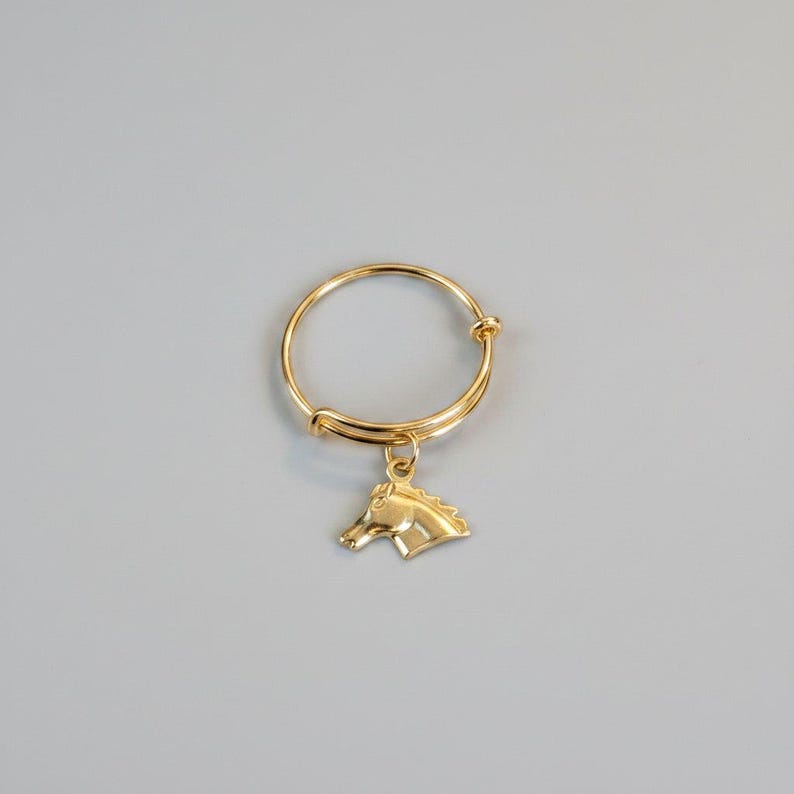 Horse Adjustable Charm Ring, Gold - - LadybugfeetDesigns -
