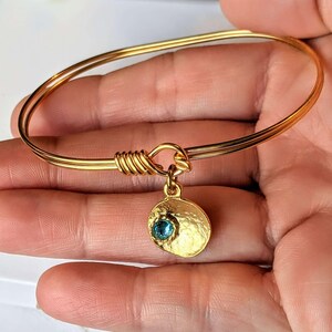 Gold Birthstone Cuff bangle, European Charm Bracelet - - LadybugfeetDesigns -