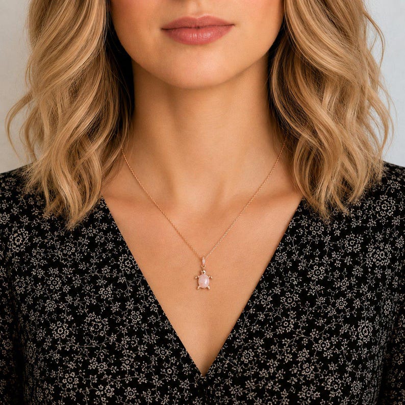 Pink Turtle Necklace, 20 Inches - Rose Gold - - LadybugfeetDesigns -