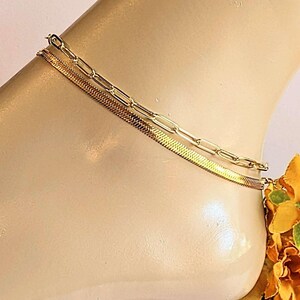Gold Herringbone Chain Anklet - - LadybugfeetDesigns -