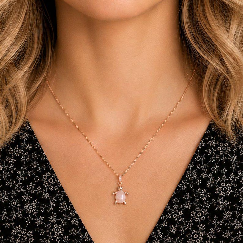 Pink Turtle Necklace, 20 Inches - Rose Gold - - LadybugfeetDesigns -