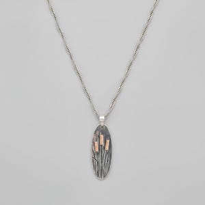Cattail/Foxtail Pendant Necklace, Silver - - LadybugfeetDesigns -