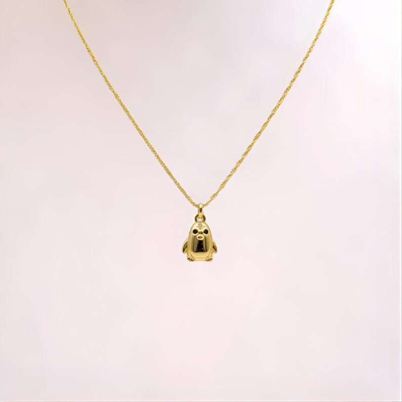 Penguin Necklace, Gold- 20 inch - - LadybugfeetDesigns -