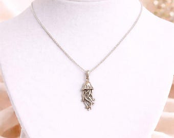 Jellyfish Pendant charm necklace, Sterling Silver - 22 inch