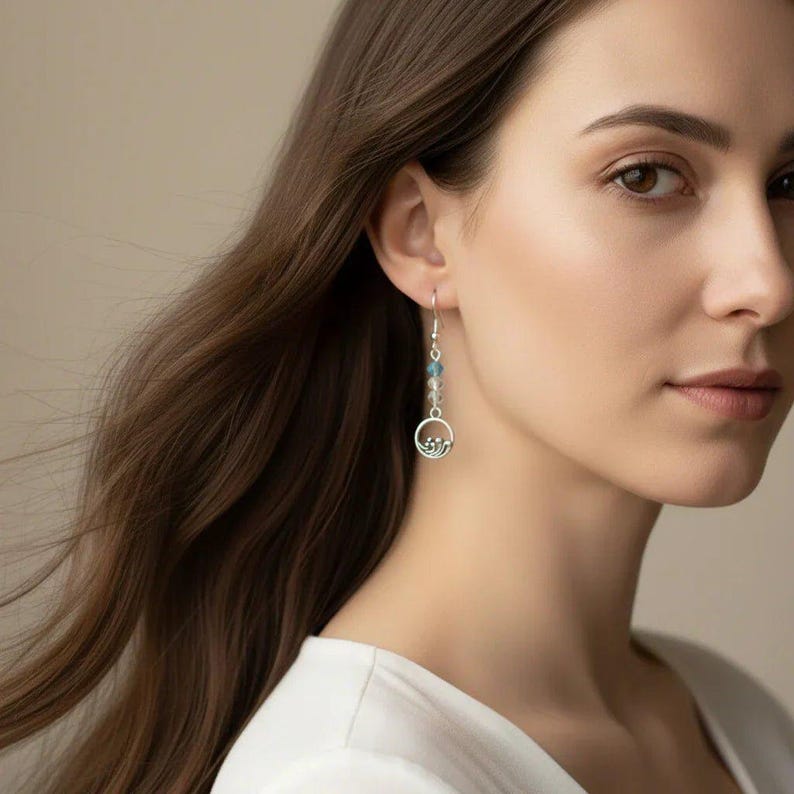 Ocean Wave Crystal Earrings - - LadybugfeetDesigns -