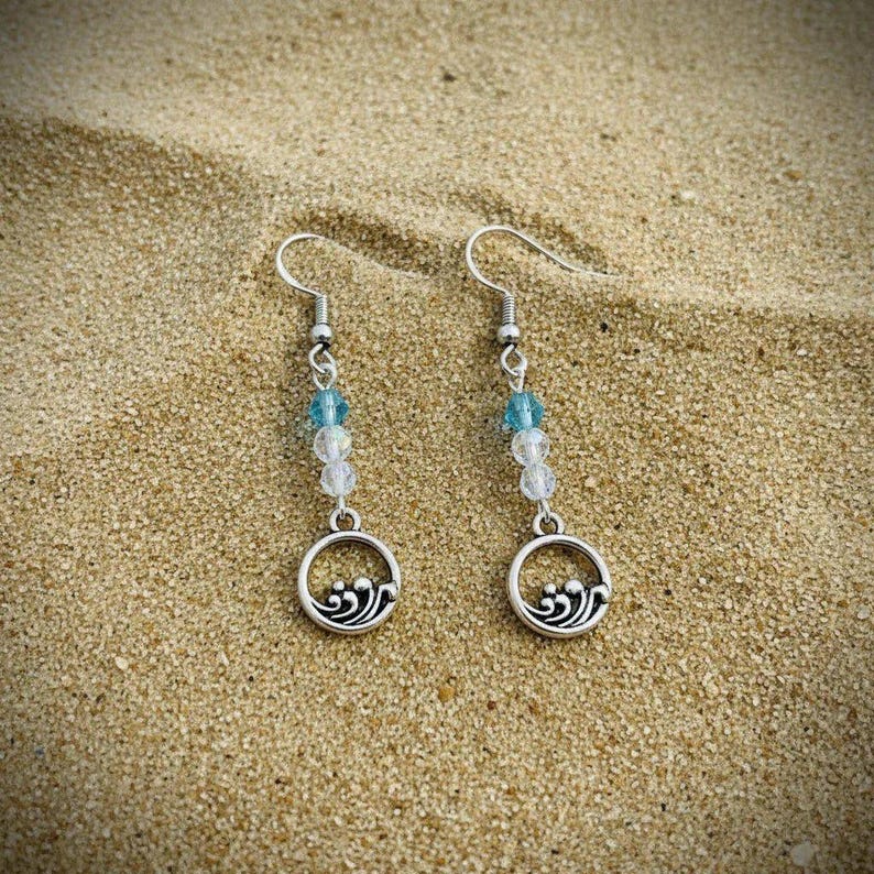 Ocean Wave Crystal Earrings - - LadybugfeetDesigns -