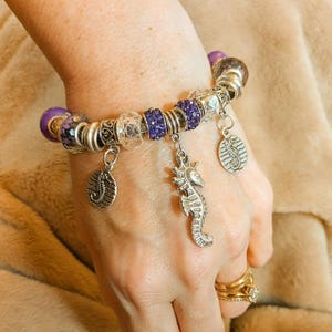 Seahorse European beaded bracelet, Silver - - LadybugfeetDesigns -