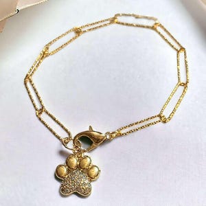 Gold Dog/Cat Paw Paperclip Chain Bracelet - - LadybugfeetDesigns -