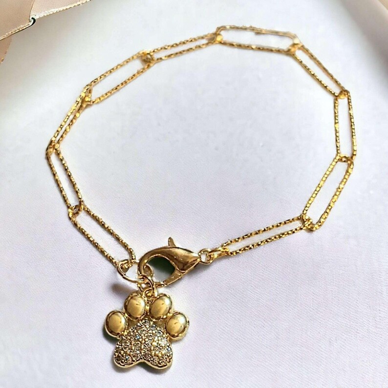 Gold Dog/Cat Paw Paperclip Chain Bracelet - - LadybugfeetDesigns -
