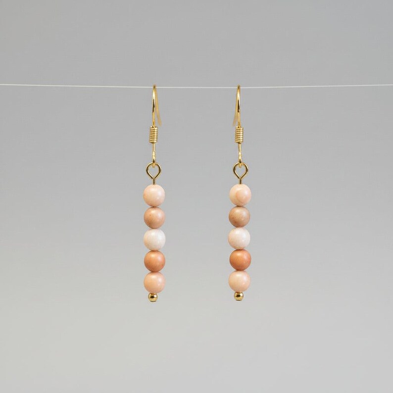 Pink Jasper Beaded Hook Earrings, Gold - - LadybugfeetDesigns -