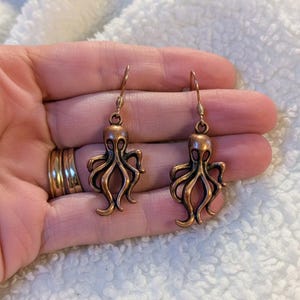 Octopus dangle earrings, Copper/Rose Gold - - LadybugfeetDesigns -