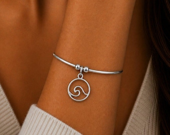 Ocean Wave Euro Bangle Cuff, Silver