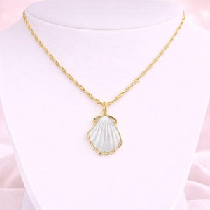 Natural Scallop Shell Necklace, Gold - 18- 24 inch - - LadybugfeetDesigns -