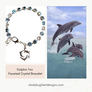 Dolphin Trio Faceted Crystal Bracelet, Silver - - LadybugfeetDesigns -