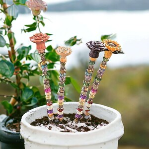 Beaded Crystal Garden Stake/ Suncatcher/ Beaded Crystal 12" or 24" Garden stakes - - LadybugfeetDesigns -