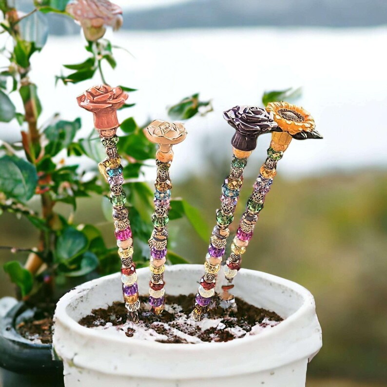 Beaded Crystal Garden Stake/ Suncatcher/ Beaded Crystal 12" or 24" Garden stakes - - LadybugfeetDesigns -