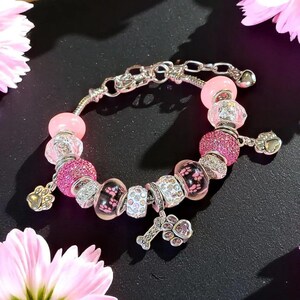 Dog Paw European beaded bracelet - Silver - - LadybugfeetDesigns -