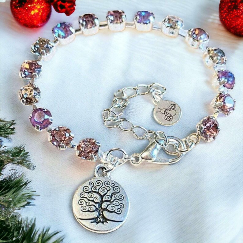 Pink Tree of Life Faceted Crystal Bracelet - - LadybugfeetDesigns -
