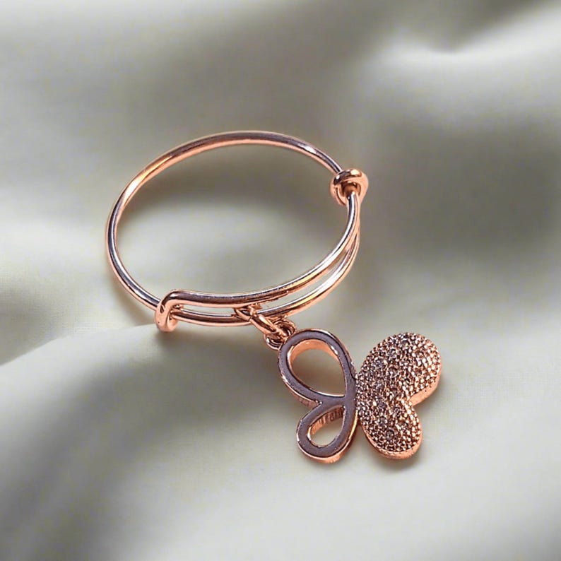 CZ Rose Gold Butterfly Ring 5-7 - - LadybugfeetDesigns -