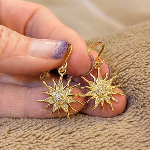 Fiery Sun Charm Drop Hook Earrings, Gold - - LadybugfeetDesigns -