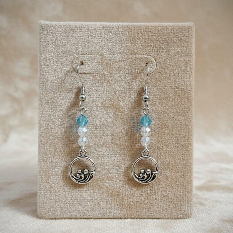 Ocean Wave Crystal Earrings - - LadybugfeetDesigns -