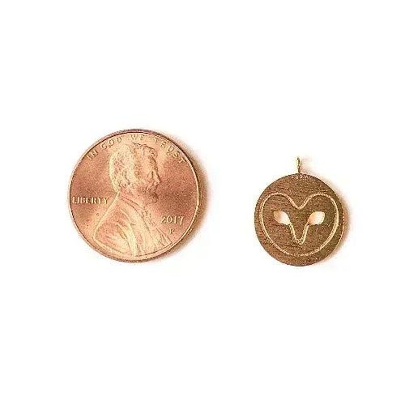 14K Brushed Gold Owl Face Charm - - LadybugfeetDesigns -