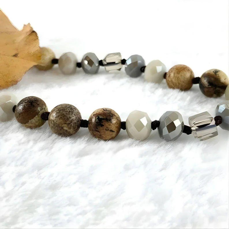 Picture Jasper Semi-Precious Gemstone Necklace - 60 inch - - LadybugfeetDesigns -