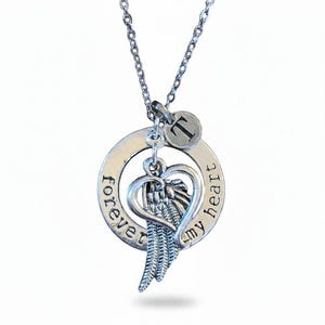 Forever in My Heart Initial Memory necklace, Silver - 20 inch Unisex - - LadybugfeetDesigns -