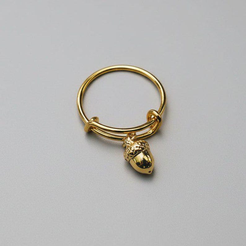 Tiny Acorn Expandable Charm Ring - Gold - - LadybugfeetDesigns -