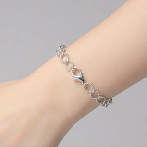 Bright Silver Textured Oval Link Charm Bracelet Base - D.i.y. - Build Your Charm Bracelet! - - LadybugfeetDesigns -
