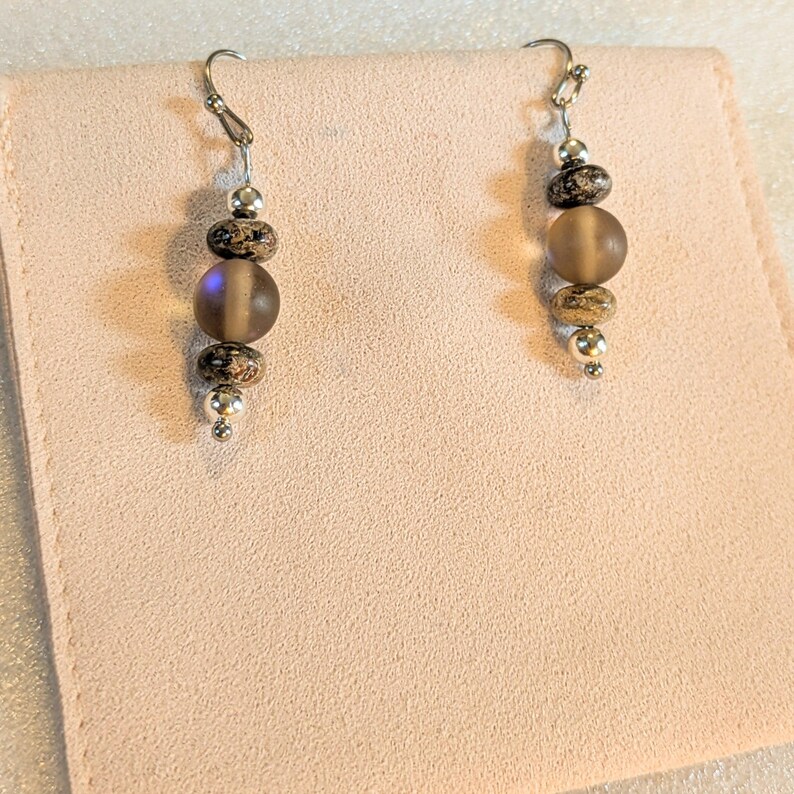 Moonstone/Leopard Skin Jasper Beaded Hook Earrings - - LadybugfeetDesigns -