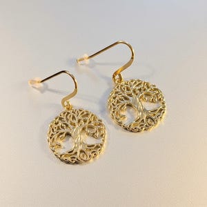 Tree of Life dangle earrings, gold plated - - LadybugfeetDesigns -