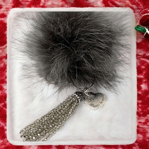 Always in My Heart Keychain/ Faux Fur Pom Pom and charm Key Chain-Purse Charm/Journal Charm - - LadybugfeetDesigns -