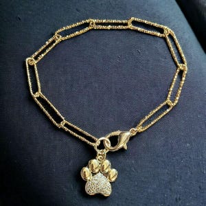 Gold Dog/Cat Paw Paperclip Chain Bracelet - - LadybugfeetDesigns -