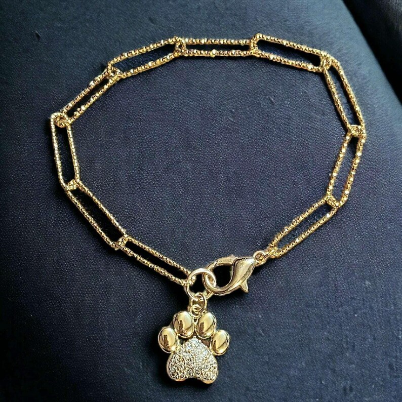 Gold Dog/Cat Paw Paperclip Chain Bracelet - - LadybugfeetDesigns -
