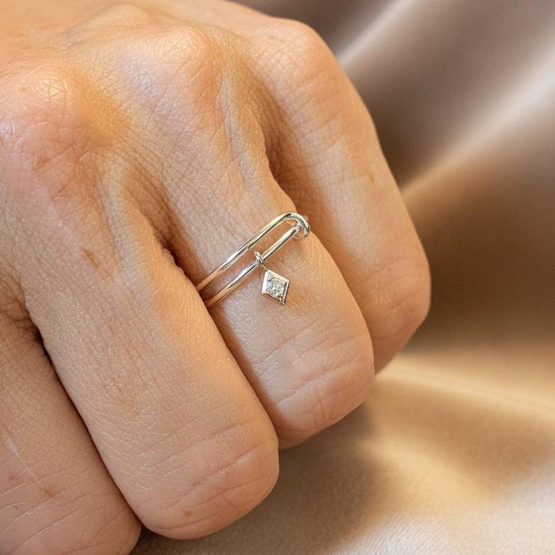 Tiny CZ Diamond Adjustable Charm Ring, Silver - - LadybugfeetDesigns -