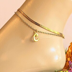 Gold Herringbone Chain Anklet - - LadybugfeetDesigns -