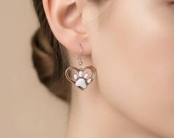 Rustic Dog/Cat Paw Print Earrings, Silver