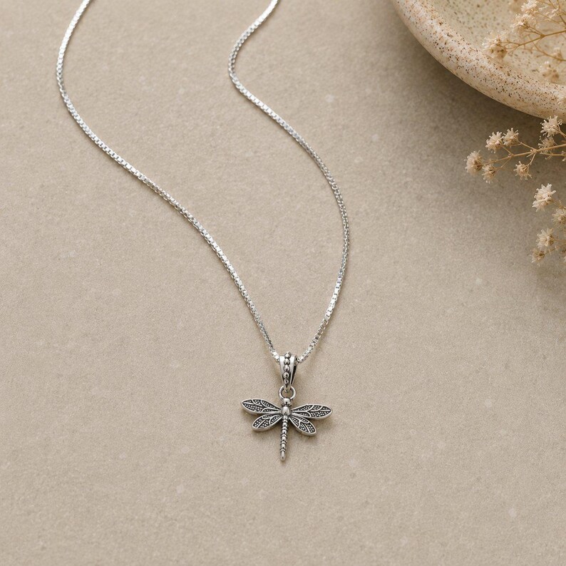 Dragonfly Necklace, 20 inches - Silver - - LadybugfeetDesigns -
