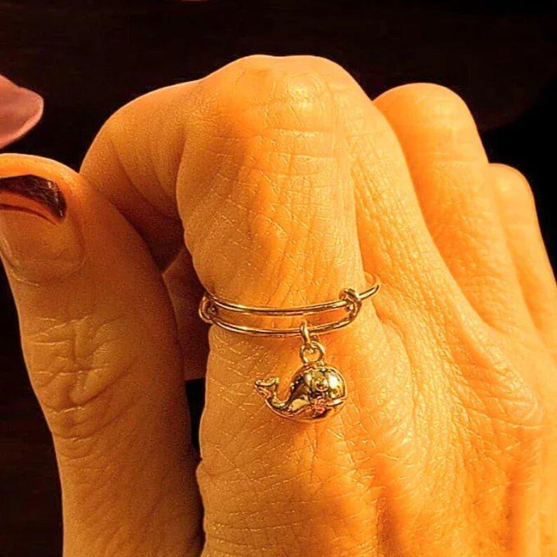 Baby Whale Expandable Charm Ring - Gold - - LadybugfeetDesigns -