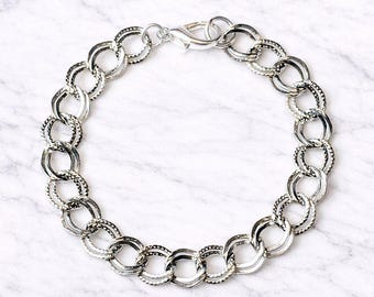 Silver Double Textured Link Charm Bracelet Base - D.i.y. - Build Your Charm Bracelet!