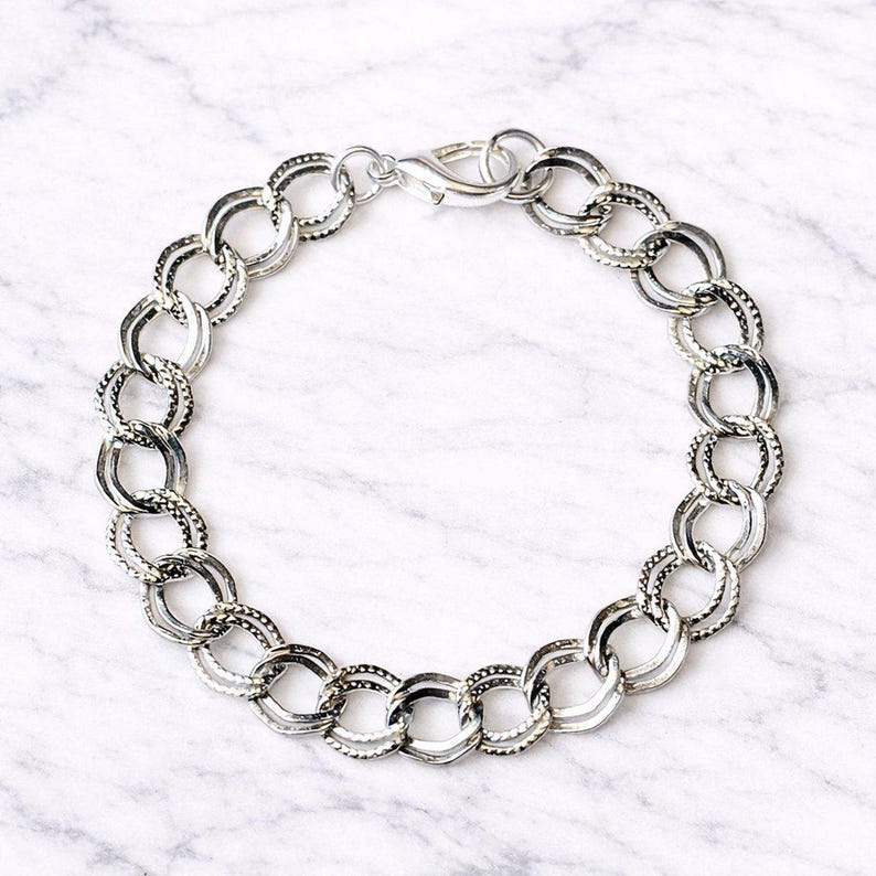 Silver Double Textured Link Charm Bracelet Base - D.i.y. - Build Your Charm Bracelet!