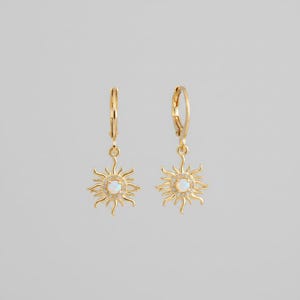 Opal Sun Leverback Hoop Earrings, Gold - - LadybugfeetDesigns -