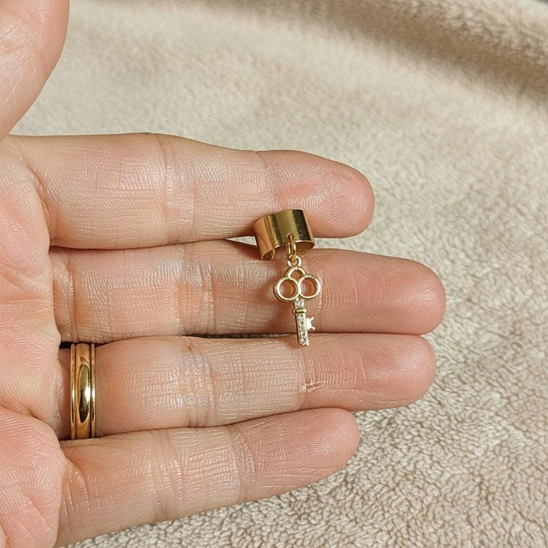 CZ Key Ear Cuff, Gold - - LadybugfeetDesigns -